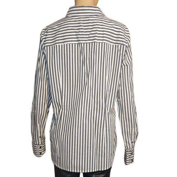 Worthington Shirt Womens Button down Gray White Stripes Size Large - Picture 4 of 10